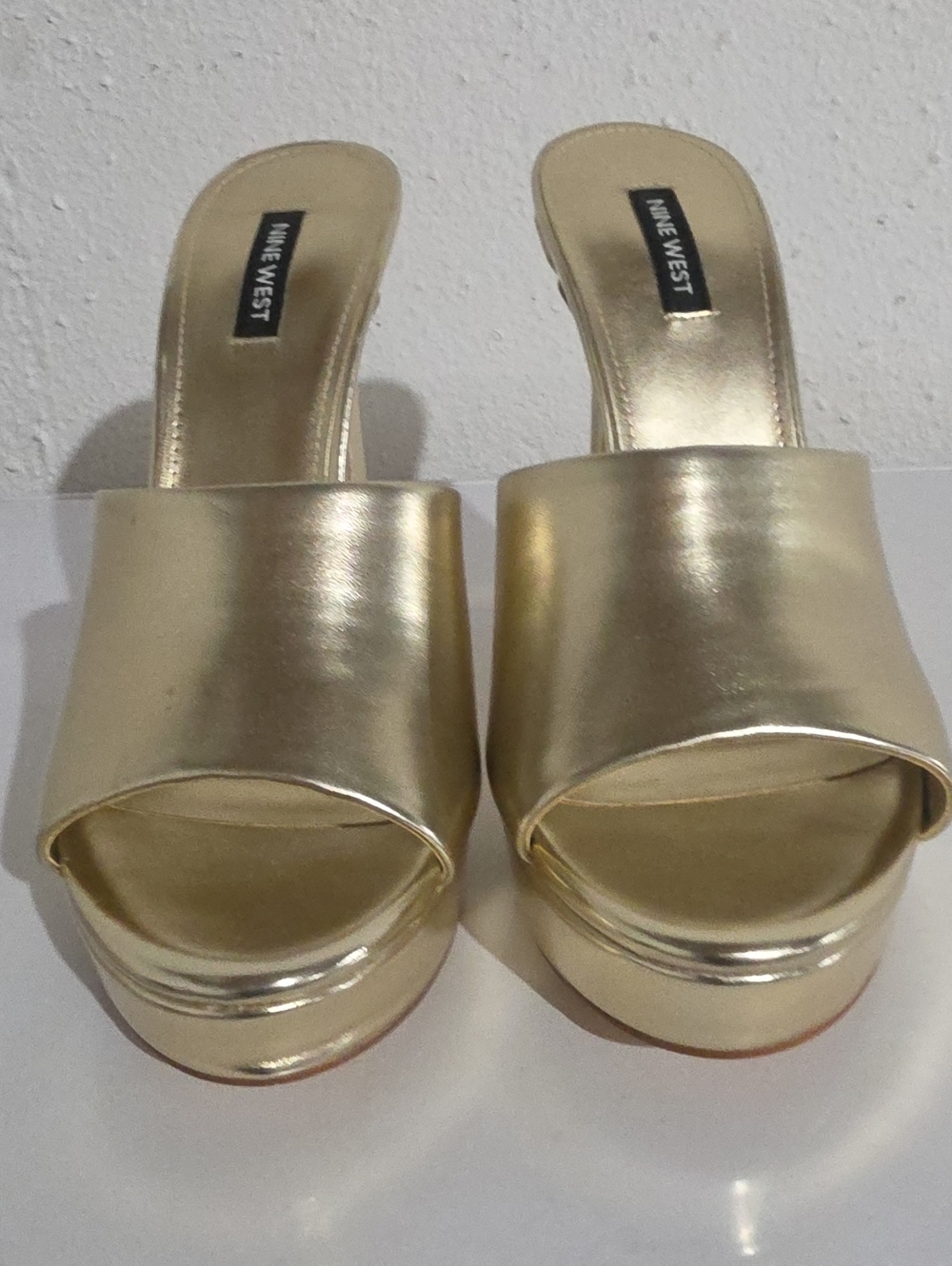 Nine West Metallic Gold Slide Platform Mules